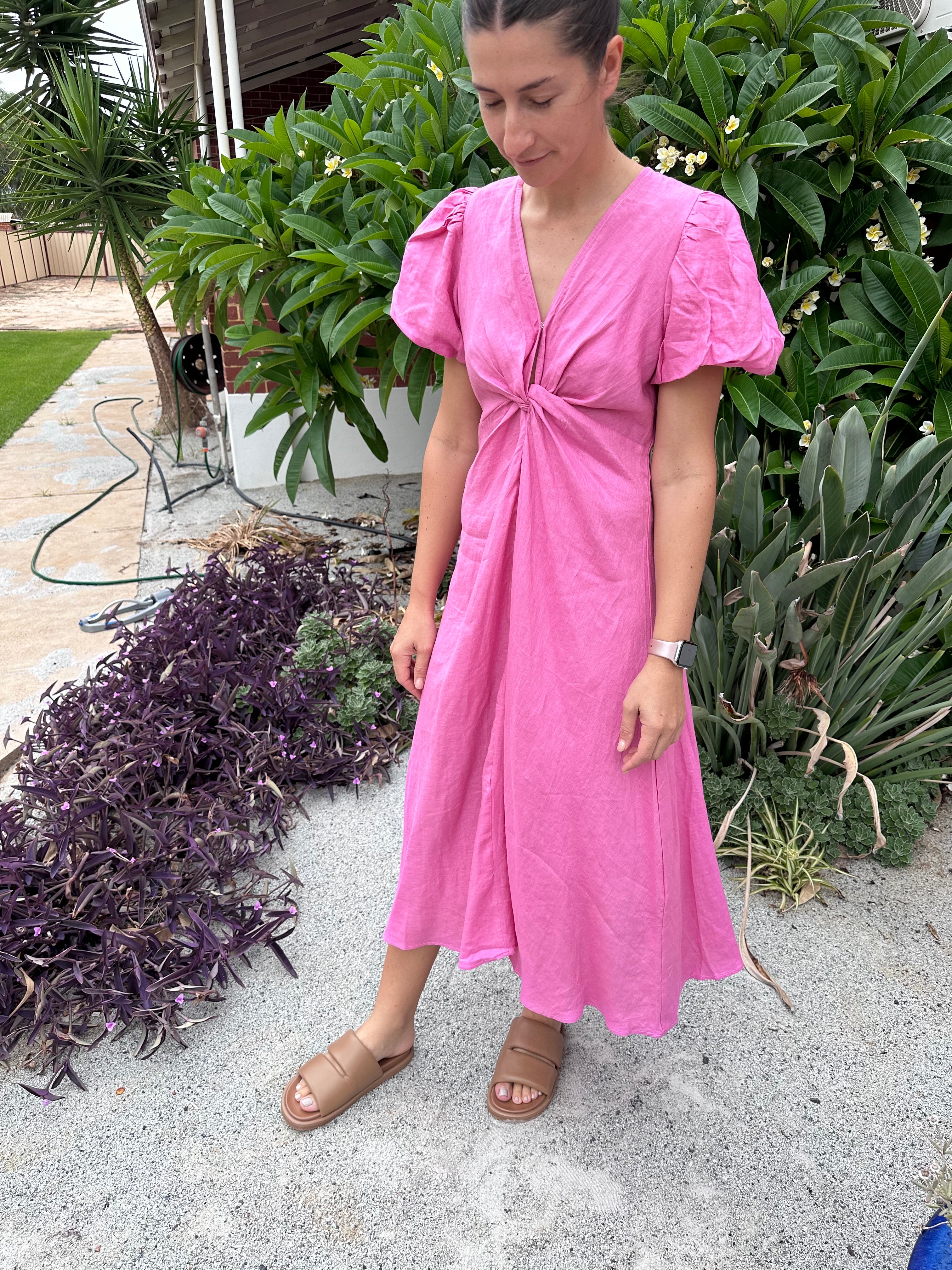 strapless open back dress Linen Twist Dress