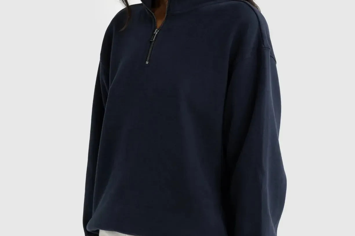 Ava Ribbed Quarter Zip - Navy-ORTC-Lot 39 Store & Cafe