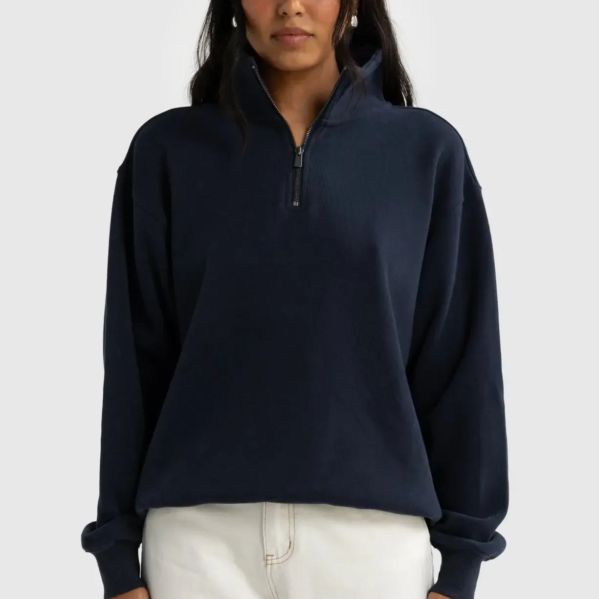 Ava Ribbed Quarter Zip - Navy-ORTC-Lot 39 Store & Cafe