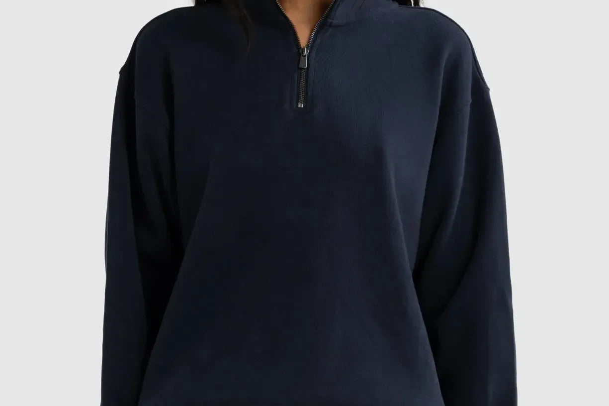 Ava Ribbed Quarter Zip - Navy-ORTC-Lot 39 Store & Cafe