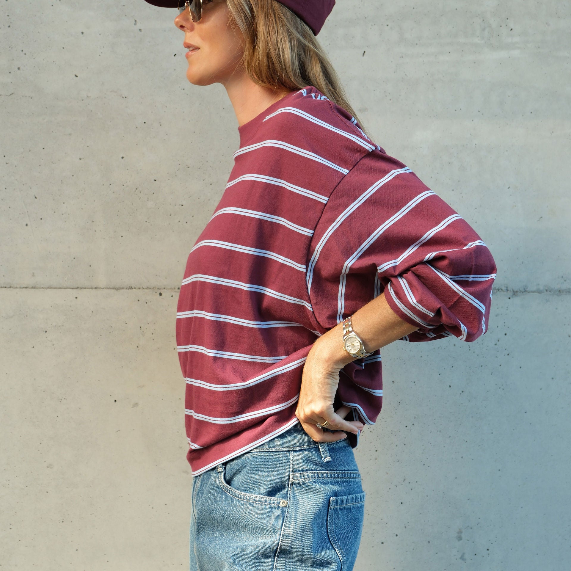 Beau Long Sleeve - Burgundy/Blue-Ceres Life-Lot 39 Store & Cafe