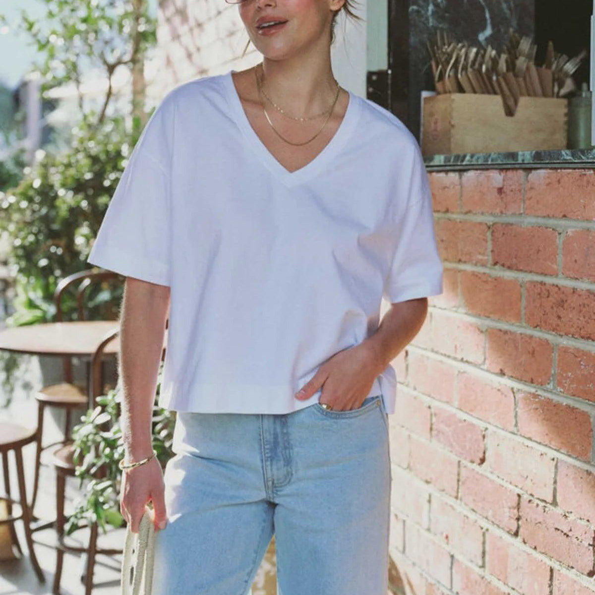Boxy V Neck Tee - White-Ceres Life-Lot 39 Store & Cafe