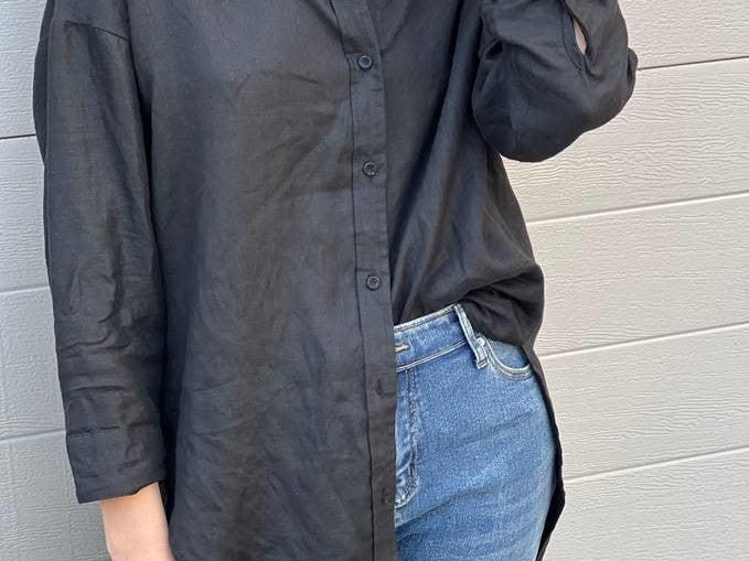 Boyfriend Linen Shirt - Black-Little Lies-Lot 39 Store & Cafe