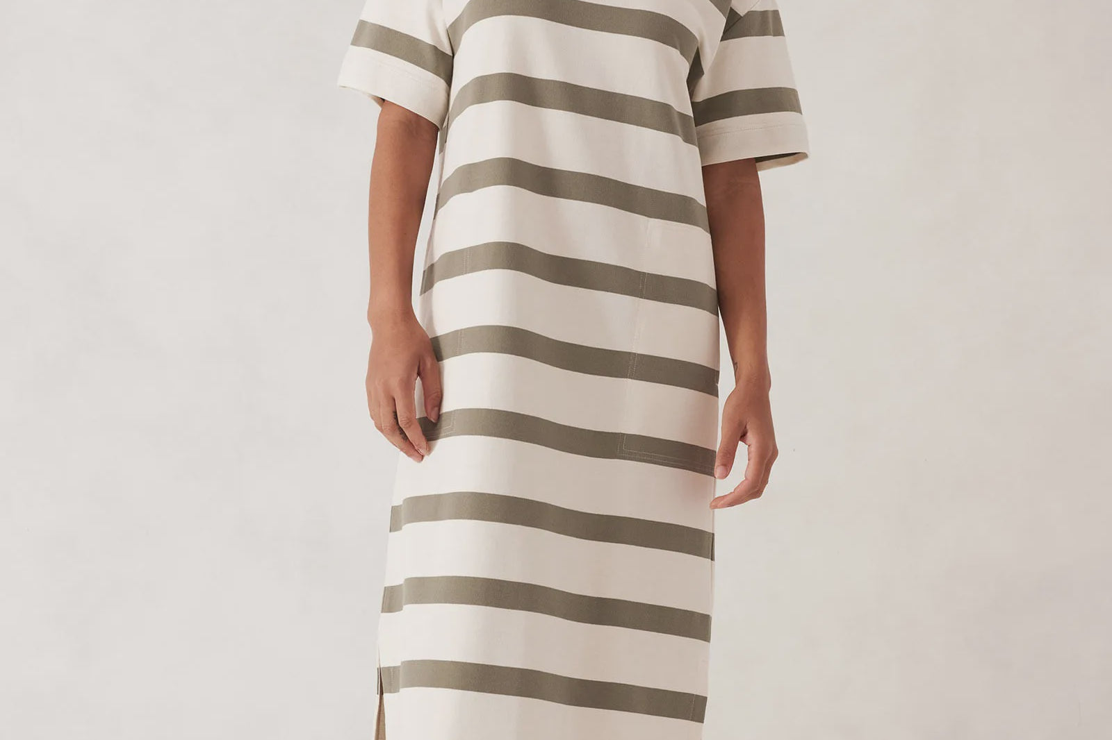 Charlotte Midi Dress - White/Green Stripe-Ceres Life-Lot 39 Store & Cafe