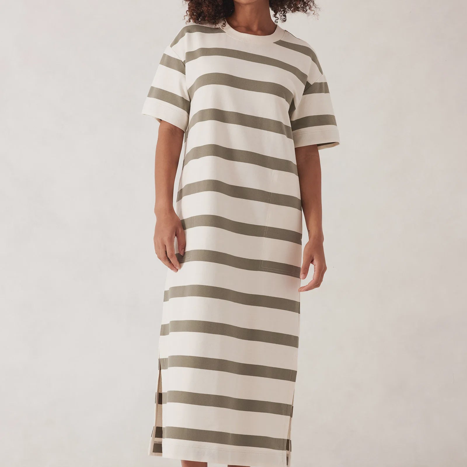 Charlotte Midi Dress - White/Green Stripe-Ceres Life-Lot 39 Store & Cafe