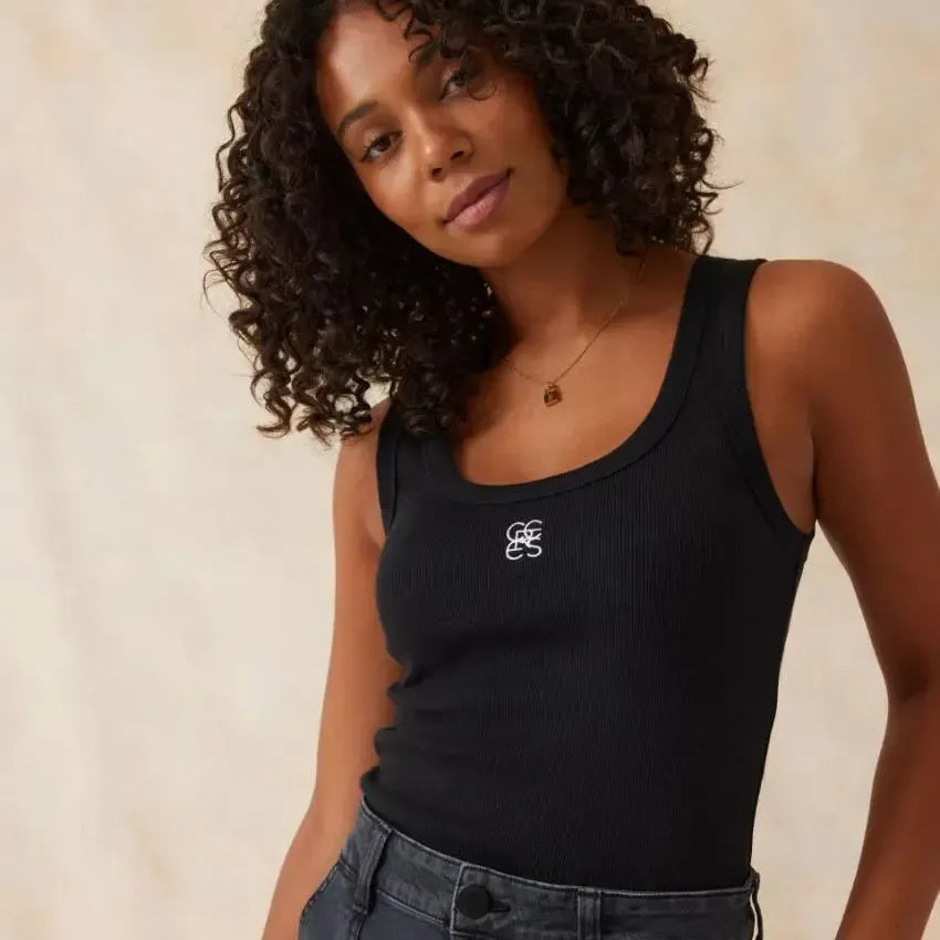 Contour Scoop Tank - Black/White Monogram-Ceres Life-Lot 39 Store & Cafe
