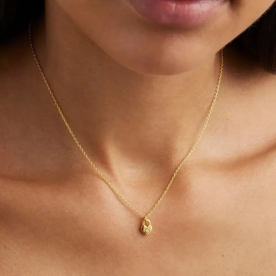 Crystal Lotus Heart Padlock Necklace-By Charlotte-Lot 39 Store & Cafe