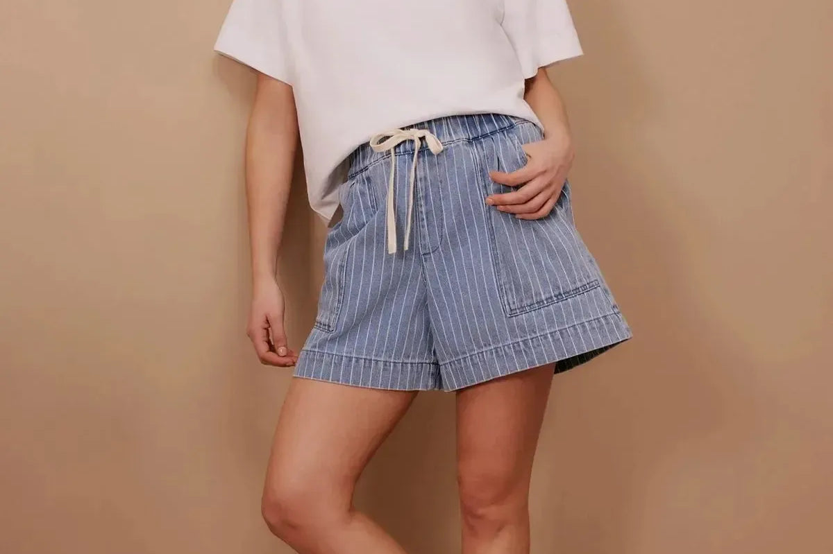 Darcy Everyday Relaxed Short - Indigo Stripe-Ceres Life-Lot 39 Store & Cafe