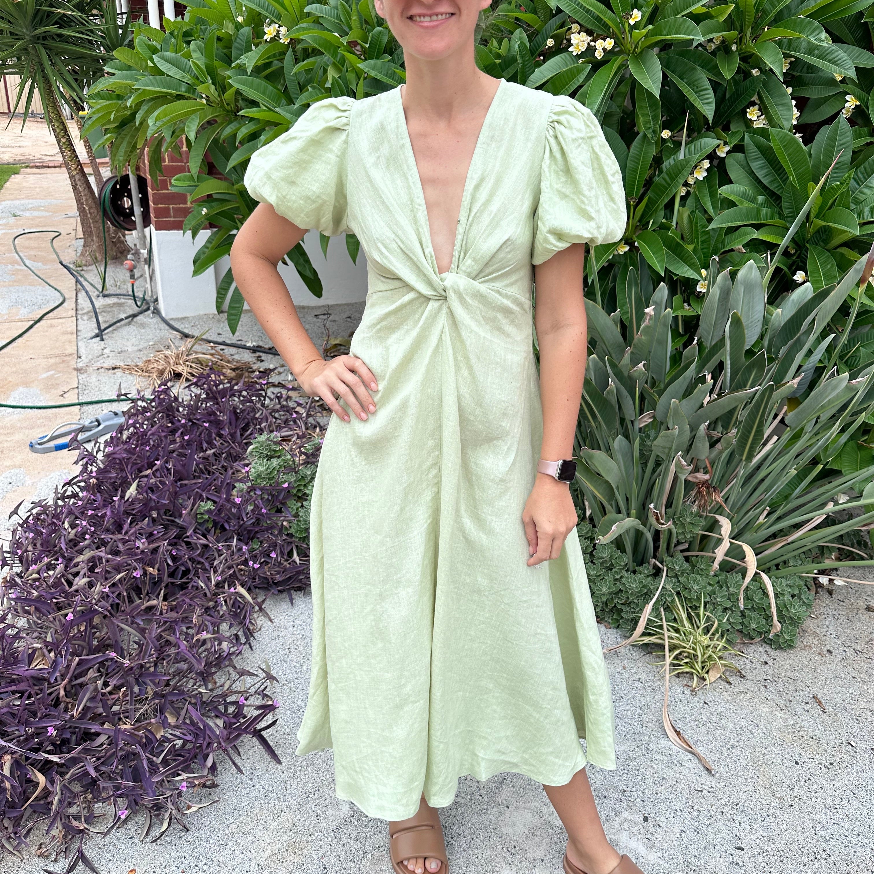 Linen Twist Dress - Mint-White Closet-Lot 39 Store & Cafe