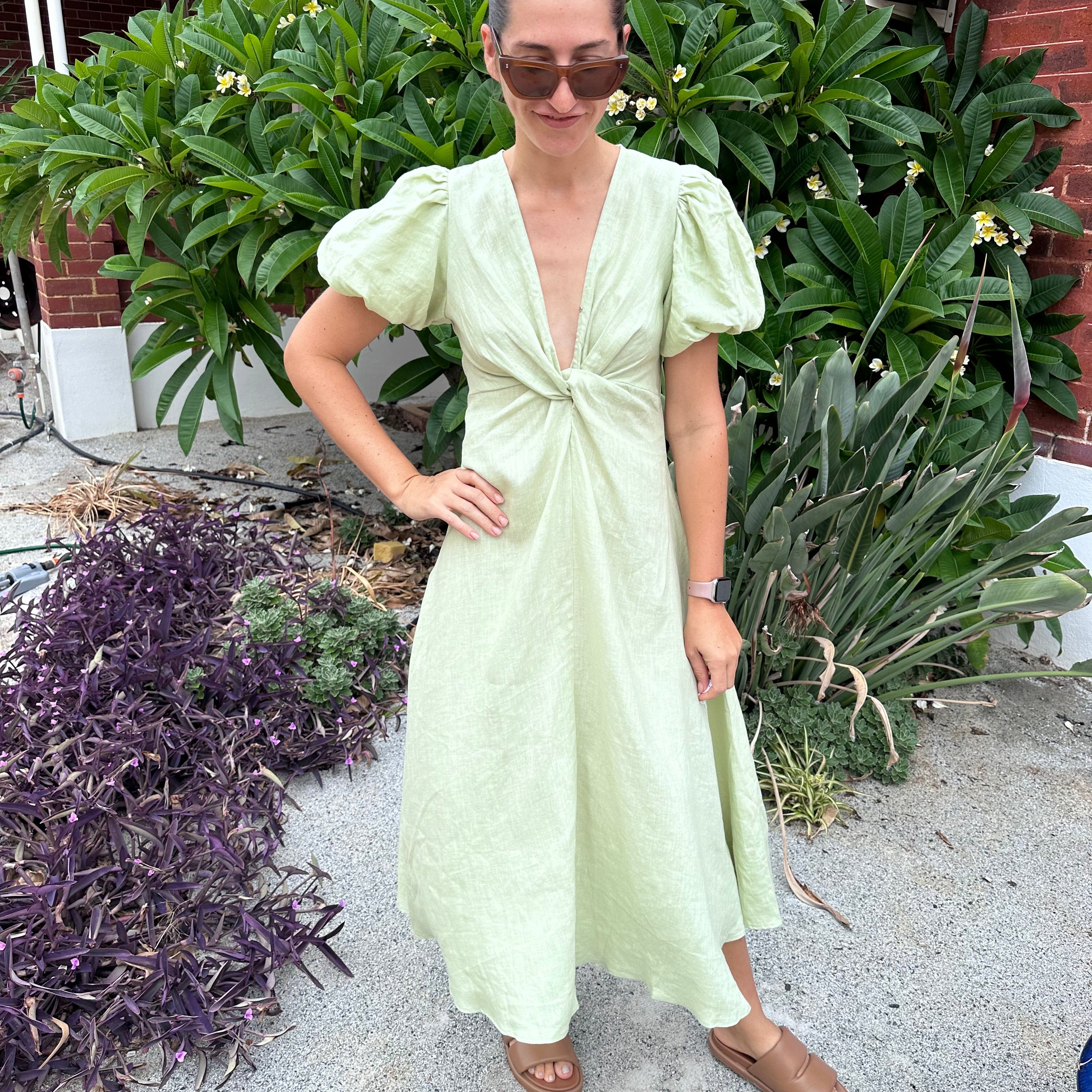 Linen Twist Dress - Mint-White Closet-Lot 39 Store & Cafe