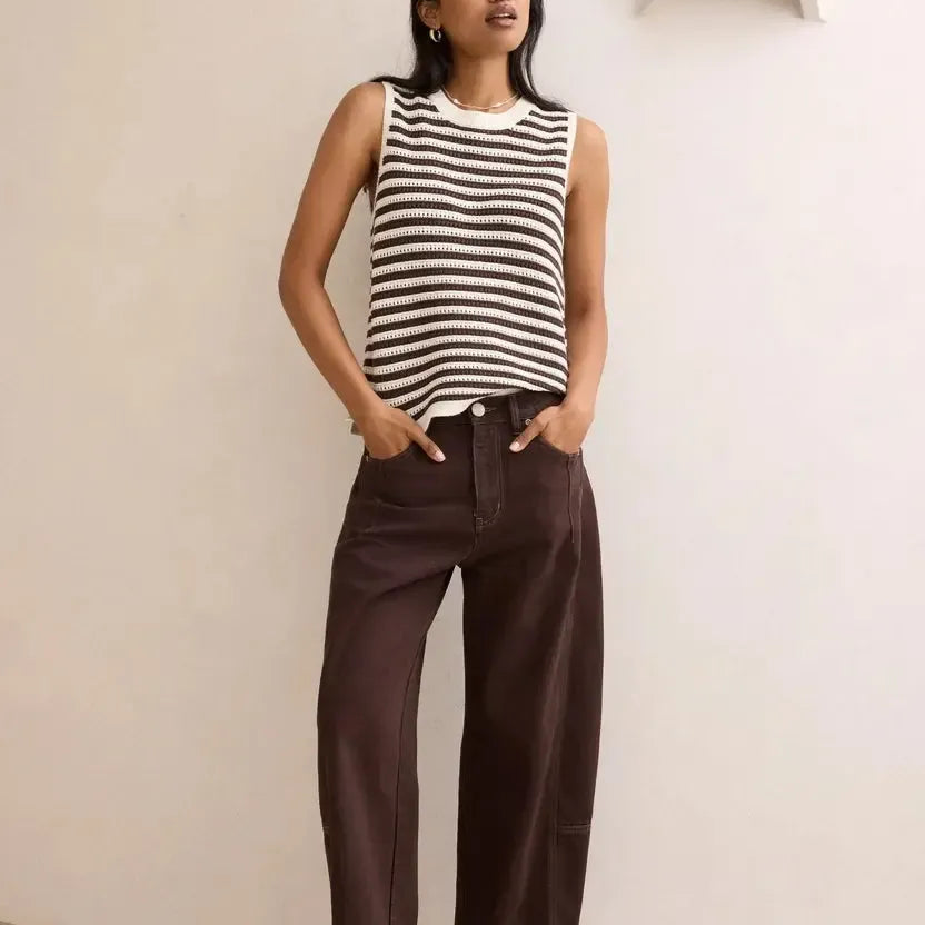Maddy Mesh Knit Tank - Choc Stripe-Ceres Life-Lot 39 Store & Cafe