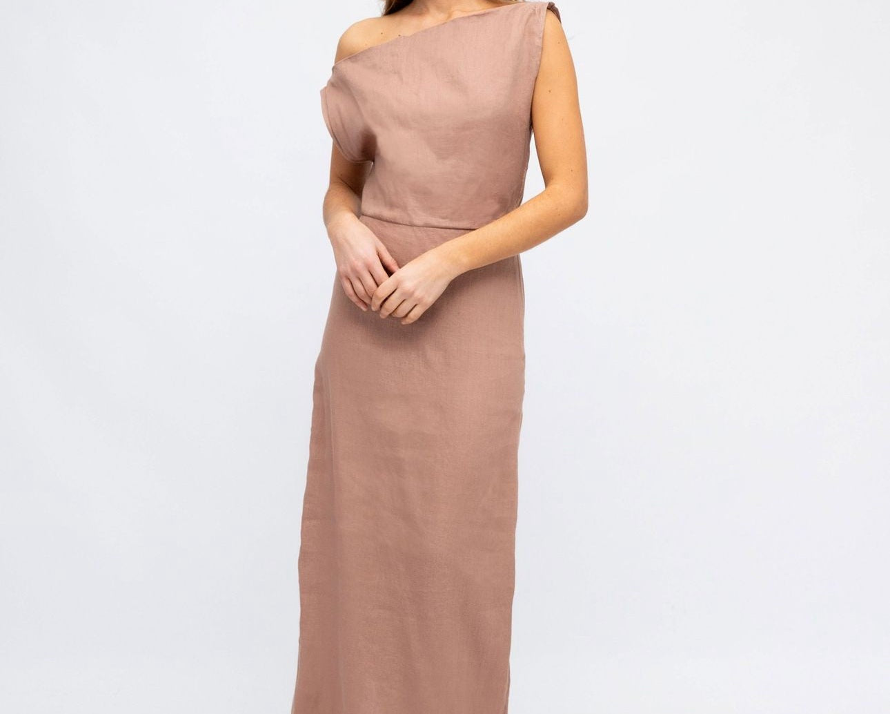 One Shoulder Linen Dress-White Closet-Lot 39 Store & Cafe