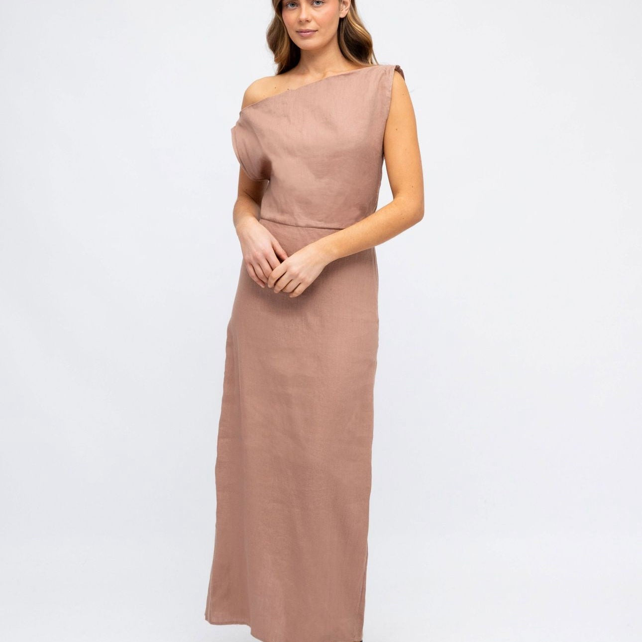 One Shoulder Linen Dress-White Closet-Lot 39 Store & Cafe