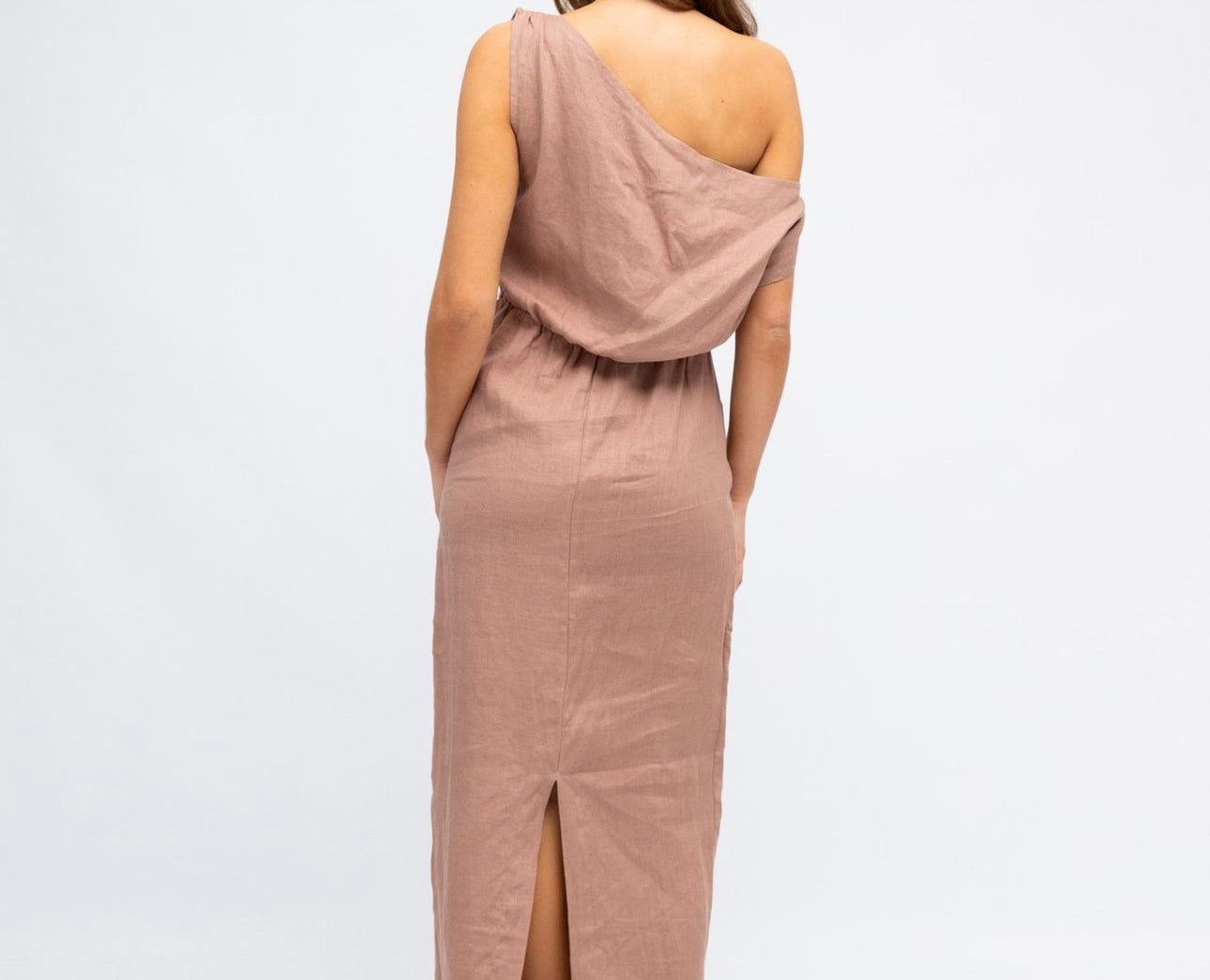 One Shoulder Linen Dress-White Closet-Lot 39 Store & Cafe