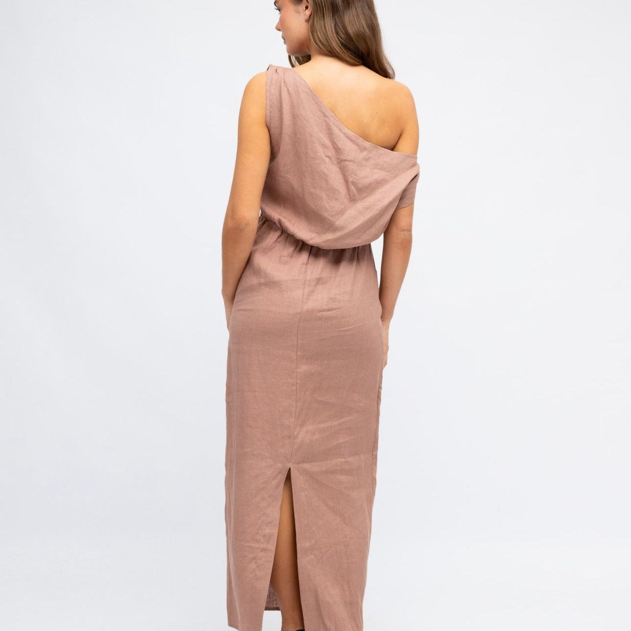 One Shoulder Linen Dress-White Closet-Lot 39 Store & Cafe