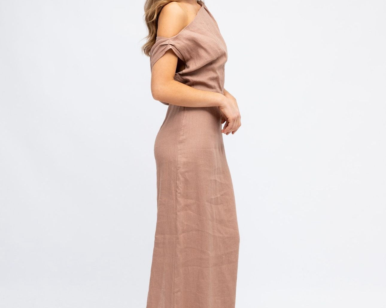 One Shoulder Linen Dress-White Closet-Lot 39 Store & Cafe
