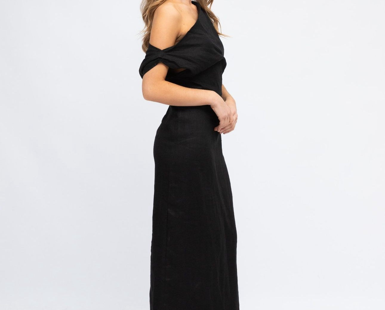 One Shoulder Linen Dress-White Closet-Lot 39 Store & Cafe