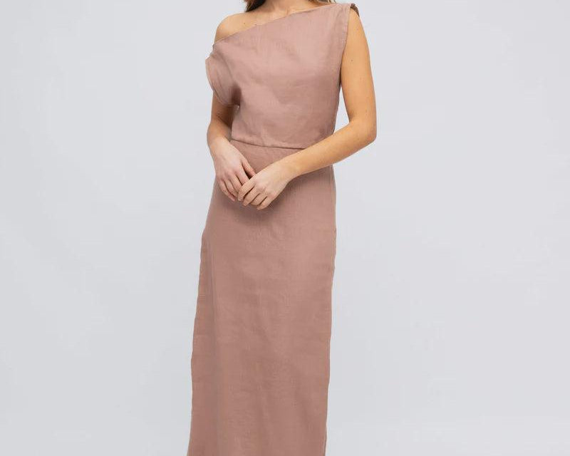 One Shoulder Linen Dress-White Closet-Lot 39 Store & Cafe