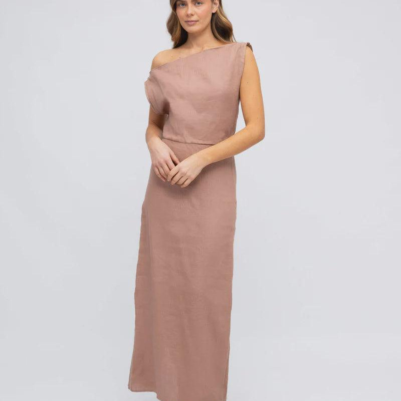 One Shoulder Linen Dress-White Closet-Lot 39 Store & Cafe