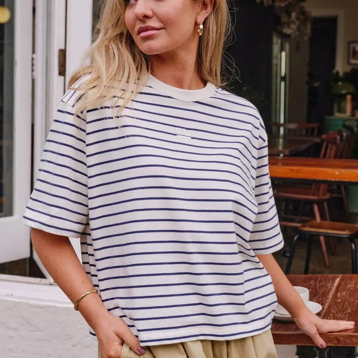 Phoebe Tee - Milk and Blue Stripe-Ceres Life-Lot 39 Store & Cafe