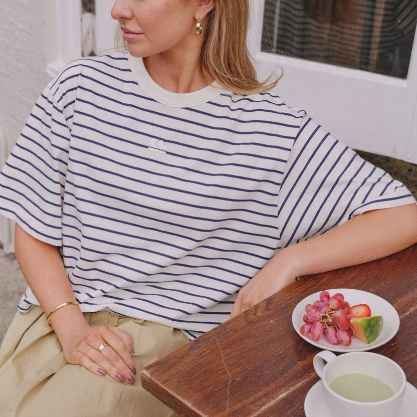 Phoebe Tee - Milk and Blue Stripe-Ceres Life-Lot 39 Store & Cafe