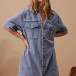 Sammy Relaxed Shirt Dress - Indigo Stripe-Ceres Life-Lot 39 Store & Cafe