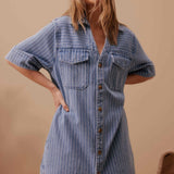 Sammy Relaxed Shirt Dress - Indigo Stripe-Ceres Life-Lot 39 Store & Cafe