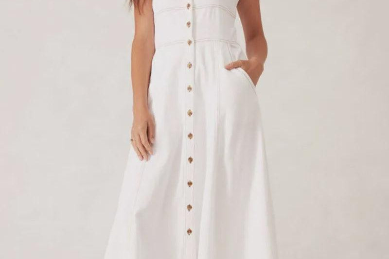 Seamed Midi Dress - Ecru-Ceres Life-Lot 39 Store & Cafe