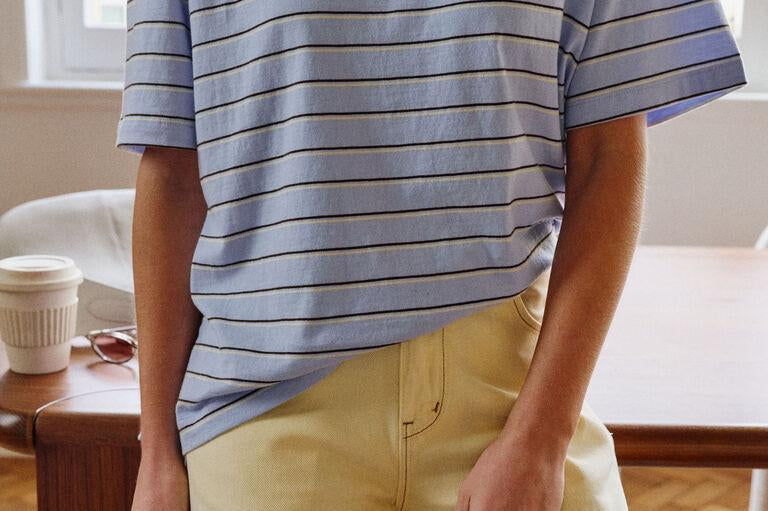Stevie Slouchy Tee - China Blue Choc Stripe-Ceres Life-Lot 39 Store & Cafe
