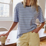 Stevie Slouchy Tee - China Blue Choc Stripe-Ceres Life-Lot 39 Store & Cafe