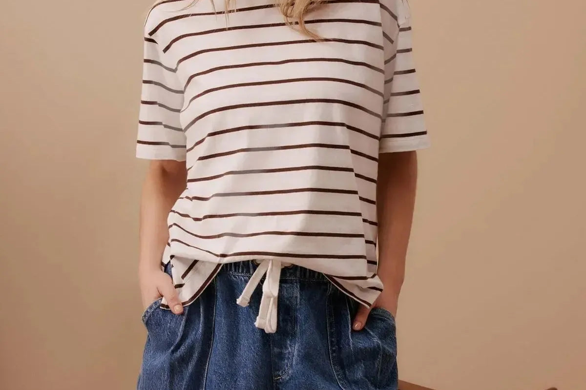 Stevie Slouchy Tee - Choc Stripe-Ceres Life-Lot 39 Store & Cafe