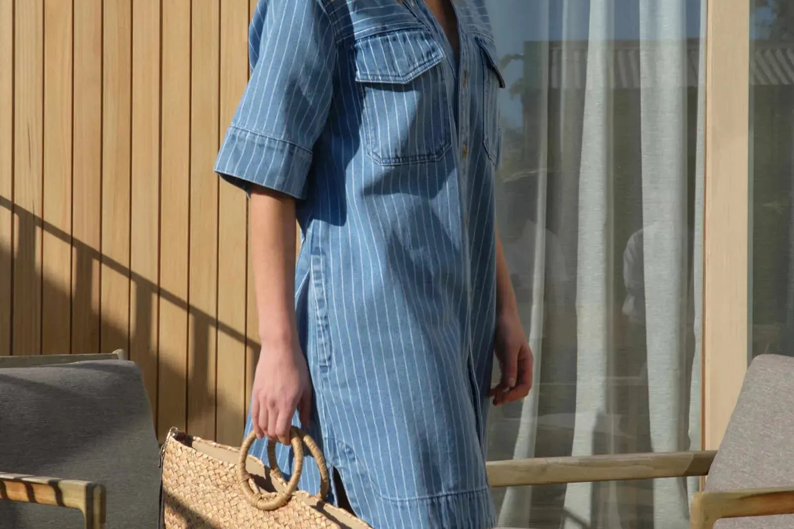Yoke Detail Midi Dress - Vintage Blue-Ceres Life-Lot 39 Store & Cafe