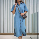 Yoke Detail Midi Dress - Vintage Blue-Ceres Life-Lot 39 Store & Cafe