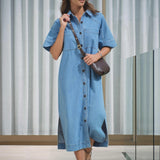 Yoke Detail Midi Dress - Vintage Blue-Ceres Life-Lot 39 Store & Cafe