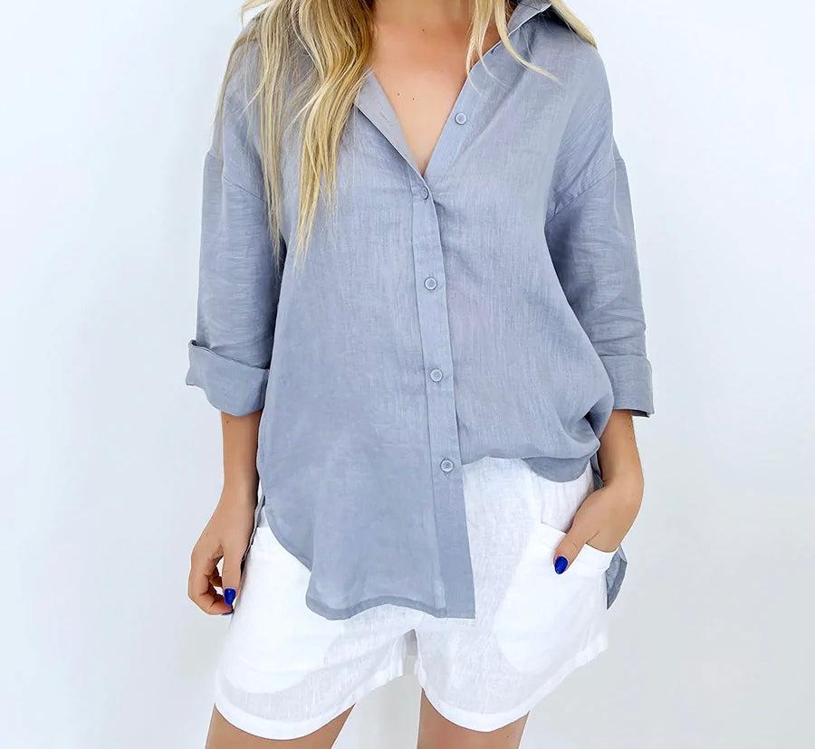 Boyfriend Linen Shirt - Slate-Little Lies-Lot 39 Store & Cafe