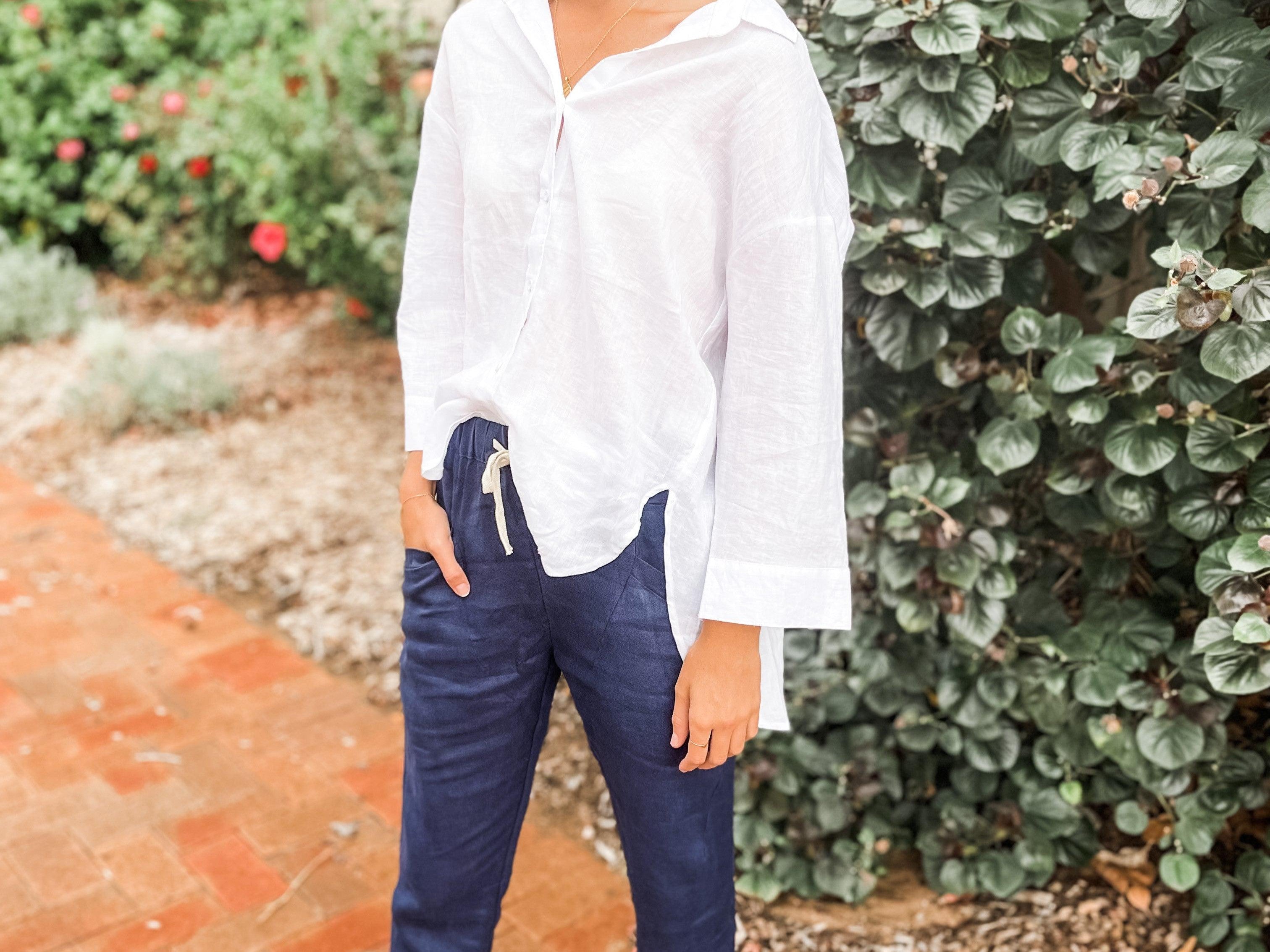 Boyfriend Linen Shirt - White-Little Lies-Lot 39 Store & Cafe