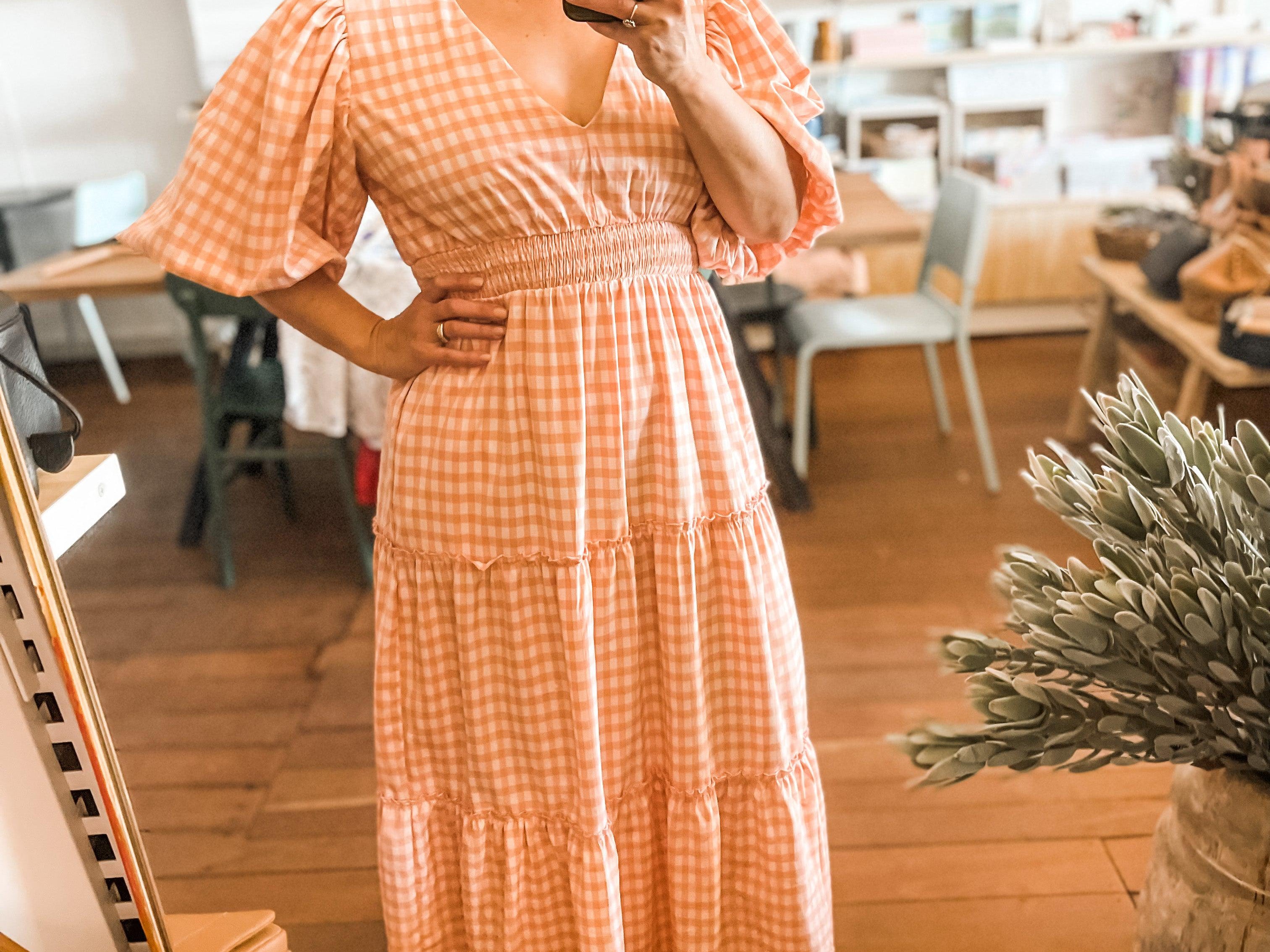 Peach Sorbet Check Dress-Fashion ESTB-Lot 39 Store & Cafe