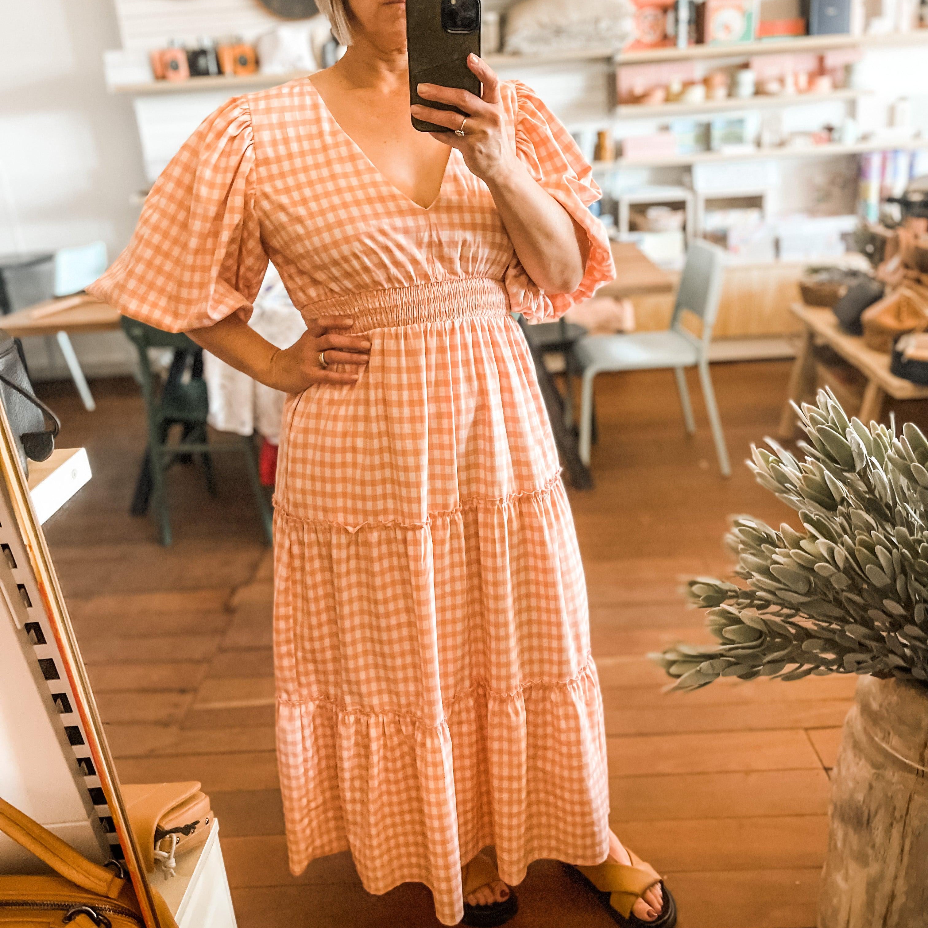 Peach Sorbet Check Dress-Fashion ESTB-Lot 39 Store & Cafe