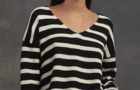 V Neck Knit Black/White-Little Lies-Lot 39 Store & Cafe